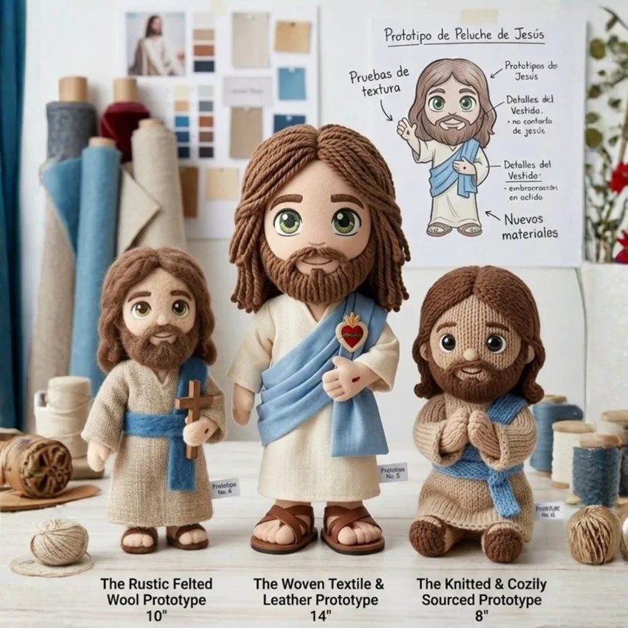 Prototipos de peluche de Little Yisus en fieltro, tela y tejido